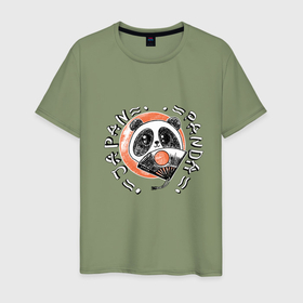 Мужская футболка хлопок с принтом Японская панда в Курске, 100% хлопок | прямой крой, круглый вырез горловины, длина до линии бедер, слегка спущенное плечо. | 