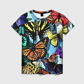 Женская футболка 3D с принтом Крылья багамской бабочки   летний узор , 100% полиэфир ( синтетическое хлопкоподобное полотно) | прямой крой, круглый вырез горловины, длина до линии бедер | 