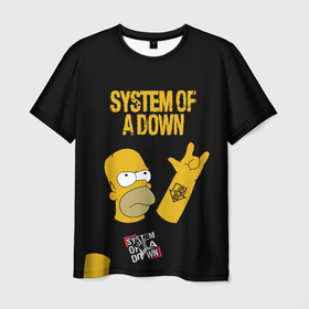 Мужская футболка 3D с принтом System of a Down Гомер Симпсон рокер в Курске, 100% полиэфир | прямой крой, круглый вырез горловины, длина до линии бедер | 