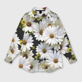 Мужская рубашка oversize 3D с принтом Белые цветы ромашки   летний паттерн в Тюмени,  |  | 