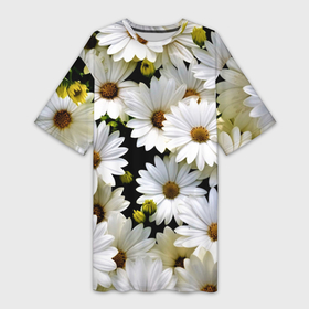 Платье-футболка 3D с принтом Белые цветы ромашки   летний  паттерн в Белгороде,  |  | 