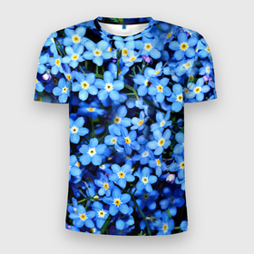 Мужская футболка 3D Slim с принтом Незабудки   мелкие синие цветочки полевые в Тюмени, 100% полиэстер с улучшенными характеристиками | приталенный силуэт, круглая горловина, широкие плечи, сужается к линии бедра | 