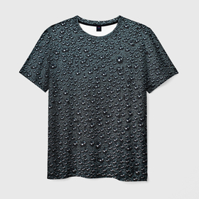 Мужская футболка 3D с принтом Блестящие мокрые капли на темном чёрном фоне в Петрозаводске, 100% полиэфир | прямой крой, круглый вырез горловины, длина до линии бедер | 