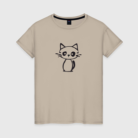 Женская футболка хлопок с принтом Грустный кот   minimal art в Новосибирске, 100% хлопок | прямой крой, круглый вырез горловины, длина до линии бедер, слегка спущенное плечо | 