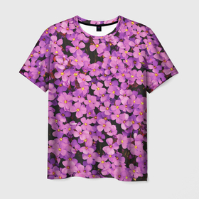Мужская футболка 3D с принтом Сиреневые цветы сирени   цветочный паттерн в Кировске, 100% полиэфир | прямой крой, круглый вырез горловины, длина до линии бедер | 