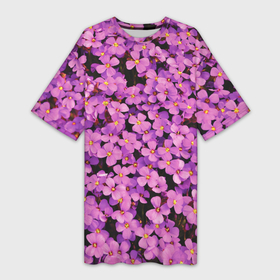 Платье-футболка 3D с принтом Сиреневые цветы сирени   цветочный паттерн в Екатеринбурге,  |  | 
