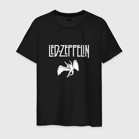 Мужская футболка хлопок с принтом Led Zeppelin падший ангел в Белгороде, 100% хлопок | прямой крой, круглый вырез горловины, длина до линии бедер, слегка спущенное плечо. | 