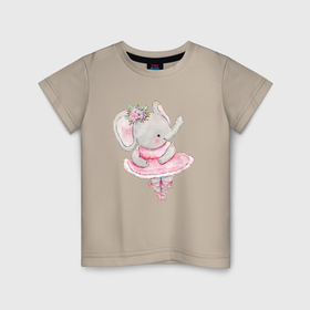 Детская футболка хлопок с принтом Слон Балерина акварель в Кировске, 100% хлопок | круглый вырез горловины, полуприлегающий силуэт, длина до линии бедер | 