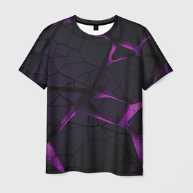 Мужская футболка 3D с принтом Фиолетовые неоновые плиты в Екатеринбурге, 100% полиэфир | прямой крой, круглый вырез горловины, длина до линии бедер | 