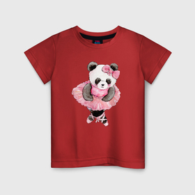 Детская футболка хлопок с принтом Милая животная панда балерина акварель , 100% хлопок | круглый вырез горловины, полуприлегающий силуэт, длина до линии бедер | 