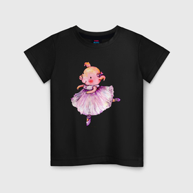 Детская футболка хлопок с принтом Милое животное Свинья балерина акварель , 100% хлопок | круглый вырез горловины, полуприлегающий силуэт, длина до линии бедер | 