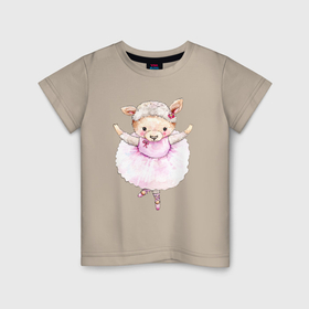 Детская футболка хлопок с принтом Милая животная овца балерина акварель в Белгороде, 100% хлопок | круглый вырез горловины, полуприлегающий силуэт, длина до линии бедер | 