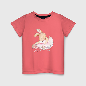Детская футболка хлопок с принтом Милое животное Банни балерина акварель в Курске, 100% хлопок | круглый вырез горловины, полуприлегающий силуэт, длина до линии бедер | 