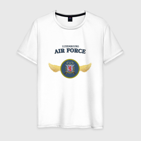 Мужская футболка хлопок с принтом Военно воздушные силы княжества Люксембург в Санкт-Петербурге, 100% хлопок | прямой крой, круглый вырез горловины, длина до линии бедер, слегка спущенное плечо. | 