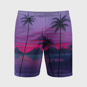 Мужские шорты спортивные с принтом Закат, море, пальмы в Курске,  |  | 