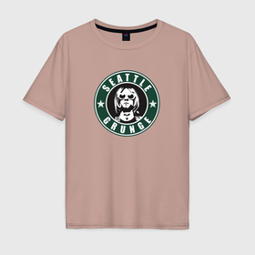 Мужская футболка хлопок Oversize с принтом Seattle grunge Nirvana Kurt в Тюмени, 100% хлопок | свободный крой, круглый ворот, “спинка” длиннее передней части | Тематика изображения на принте: 