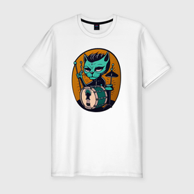 Мужская футболка хлопок Slim с принтом Rock Cat в Кировске, 92% хлопок, 8% лайкра | приталенный силуэт, круглый вырез ворота, длина до линии бедра, короткий рукав | 