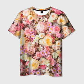 Мужская футболка 3D с принтом Тысяча цветов в Екатеринбурге, 100% полиэфир | прямой крой, круглый вырез горловины, длина до линии бедер | 