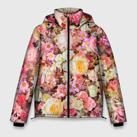 Мужская зимняя куртка 3D с принтом Тысяча цветов в Тюмени, верх — 100% полиэстер; подкладка — 100% полиэстер; утеплитель — 100% полиэстер | длина ниже бедра, свободный силуэт Оверсайз. Есть воротник-стойка, отстегивающийся капюшон и ветрозащитная планка. 

Боковые карманы с листочкой на кнопках и внутренний карман на молнии. | 