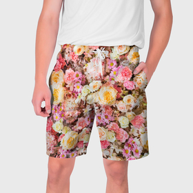 Мужские шорты 3D с принтом Тысяча цветов в Кировске,  полиэстер 100% | прямой крой, два кармана без застежек по бокам. Мягкая трикотажная резинка на поясе, внутри которой широкие завязки. Длина чуть выше колен | 