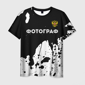 Мужская футболка 3D с принтом Фотограф из России и герб РФ: символ сверху в Санкт-Петербурге, 100% полиэфир | прямой крой, круглый вырез горловины, длина до линии бедер | 