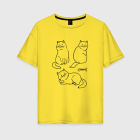Женская футболка хлопок Oversize с принтом Три милых черных котика , 100% хлопок | свободный крой, круглый ворот, спущенный рукав, длина до линии бедер
 | 