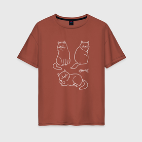 Женская футболка хлопок Oversize с принтом Три милых белых котика в Курске, 100% хлопок | свободный крой, круглый ворот, спущенный рукав, длина до линии бедер
 | 
