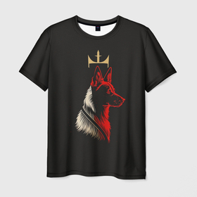 Мужская футболка 3D с принтом Арт пса чёрно красного цвета в Екатеринбурге, 100% полиэфир | прямой крой, круглый вырез горловины, длина до линии бедер | 
