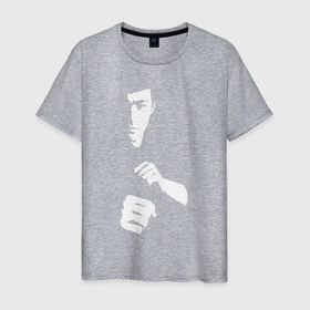 Мужская футболка хлопок с принтом Брюс Ли арт , 100% хлопок | прямой крой, круглый вырез горловины, длина до линии бедер, слегка спущенное плечо. | 