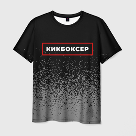 Мужская футболка 3D с принтом Кикбоксер   в рамке красного цвета в Екатеринбурге, 100% полиэфир | прямой крой, круглый вырез горловины, длина до линии бедер | 