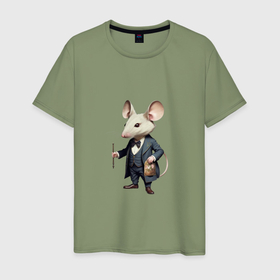 Мужская футболка хлопок с принтом Офисная мышь в Петрозаводске, 100% хлопок | прямой крой, круглый вырез горловины, длина до линии бедер, слегка спущенное плечо. | 