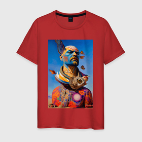 Мужская футболка хлопок с принтом Памятник Ленину   нейросеть   сюрреализм в Санкт-Петербурге, 100% хлопок | прямой крой, круглый вырез горловины, длина до линии бедер, слегка спущенное плечо. | 