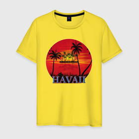 Мужская футболка хлопок с принтом Гавайи, море, пальмы в Кировске, 100% хлопок | прямой крой, круглый вырез горловины, длина до линии бедер, слегка спущенное плечо. | Тематика изображения на принте: 
