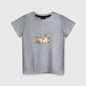 Детская футболка хлопок с принтом Белый котенок с рыжими пятнами в Кировске, 100% хлопок | круглый вырез горловины, полуприлегающий силуэт, длина до линии бедер | Тематика изображения на принте: 
