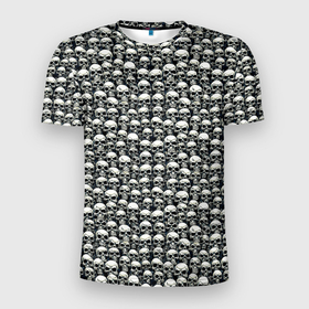 Мужская футболка 3D Slim с принтом Узор из черепов в Санкт-Петербурге, 100% полиэстер с улучшенными характеристиками | приталенный силуэт, круглая горловина, широкие плечи, сужается к линии бедра | 