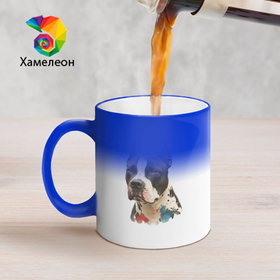 Кружка хамелеон с принтом Амстаффтерьер: собака   часть семьи в Белгороде, керамика | меняет цвет при нагревании, емкость 330 мл | Тематика изображения на принте: 