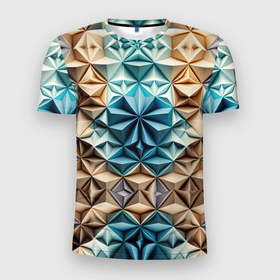 Мужская футболка 3D Slim с принтом Бумажный футуризм в Екатеринбурге, 100% полиэстер с улучшенными характеристиками | приталенный силуэт, круглая горловина, широкие плечи, сужается к линии бедра | 