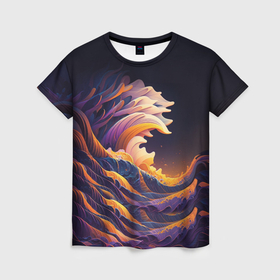 Женская футболка 3D с принтом Красочная волна , 100% полиэфир ( синтетическое хлопкоподобное полотно) | прямой крой, круглый вырез горловины, длина до линии бедер | 