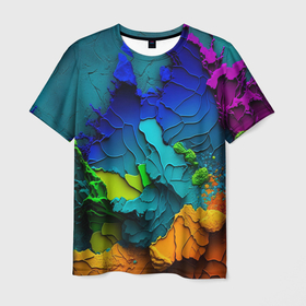 Мужская футболка 3D с принтом Взрыв красок в Кировске, 100% полиэфир | прямой крой, круглый вырез горловины, длина до линии бедер | mdj_vm | midjourney | краски | миджорни | нейросеть | текстура
