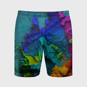 Мужские шорты спортивные с принтом Взрыв красок ,  |  | mdj_vm | midjourney | краски | миджорни | нейросеть | текстура