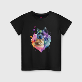 Детская футболка хлопок с принтом Любовь к животным в Белгороде, 100% хлопок | круглый вырез горловины, полуприлегающий силуэт, длина до линии бедер | 