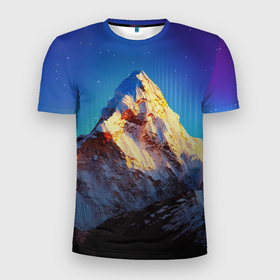 Мужская футболка 3D Slim с принтом Космический эверест в Курске, 100% полиэстер с улучшенными характеристиками | приталенный силуэт, круглая горловина, широкие плечи, сужается к линии бедра | Тематика изображения на принте: 