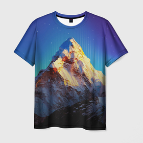 Мужская футболка 3D с принтом Космический эверест в Курске, 100% полиэфир | прямой крой, круглый вырез горловины, длина до линии бедер | Тематика изображения на принте: 