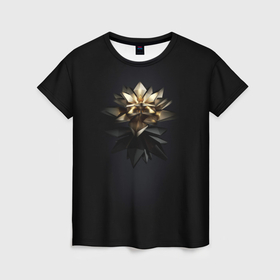Женская футболка 3D с принтом Геометрическая золотая лилия в Курске, 100% полиэфир ( синтетическое хлопкоподобное полотно) | прямой крой, круглый вырез горловины, длина до линии бедер | 