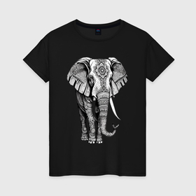 Женская футболка хлопок с принтом Нарисованный слон в Тюмени, 100% хлопок | прямой крой, круглый вырез горловины, длина до линии бедер, слегка спущенное плечо | 