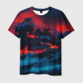 Мужская футболка 3D с принтом Абстрактное небо на закате в Курске, 100% полиэфир | прямой крой, круглый вырез горловины, длина до линии бедер | 