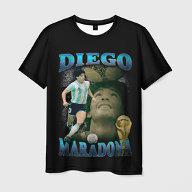 Мужская футболка 3D с принтом Диего Марадона ретро , 100% полиэфир | прямой крой, круглый вырез горловины, длина до линии бедер | 