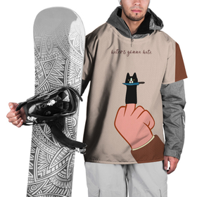 Накидка на куртку 3D с принтом Котик с ножиком и средний палец   текстура холста в Петрозаводске, 100% полиэстер |  | 