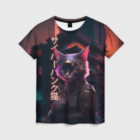 Женская футболка 3D с принтом Кот из будущего в Екатеринбурге, 100% полиэфир ( синтетическое хлопкоподобное полотно) | прямой крой, круглый вырез горловины, длина до линии бедер | 