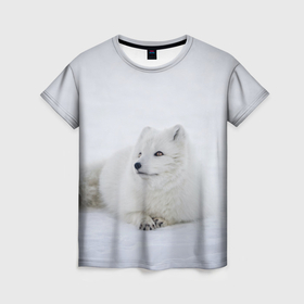 Женская футболка 3D с принтом Полярная лисичка в Екатеринбурге, 100% полиэфир ( синтетическое хлопкоподобное полотно) | прямой крой, круглый вырез горловины, длина до линии бедер | 